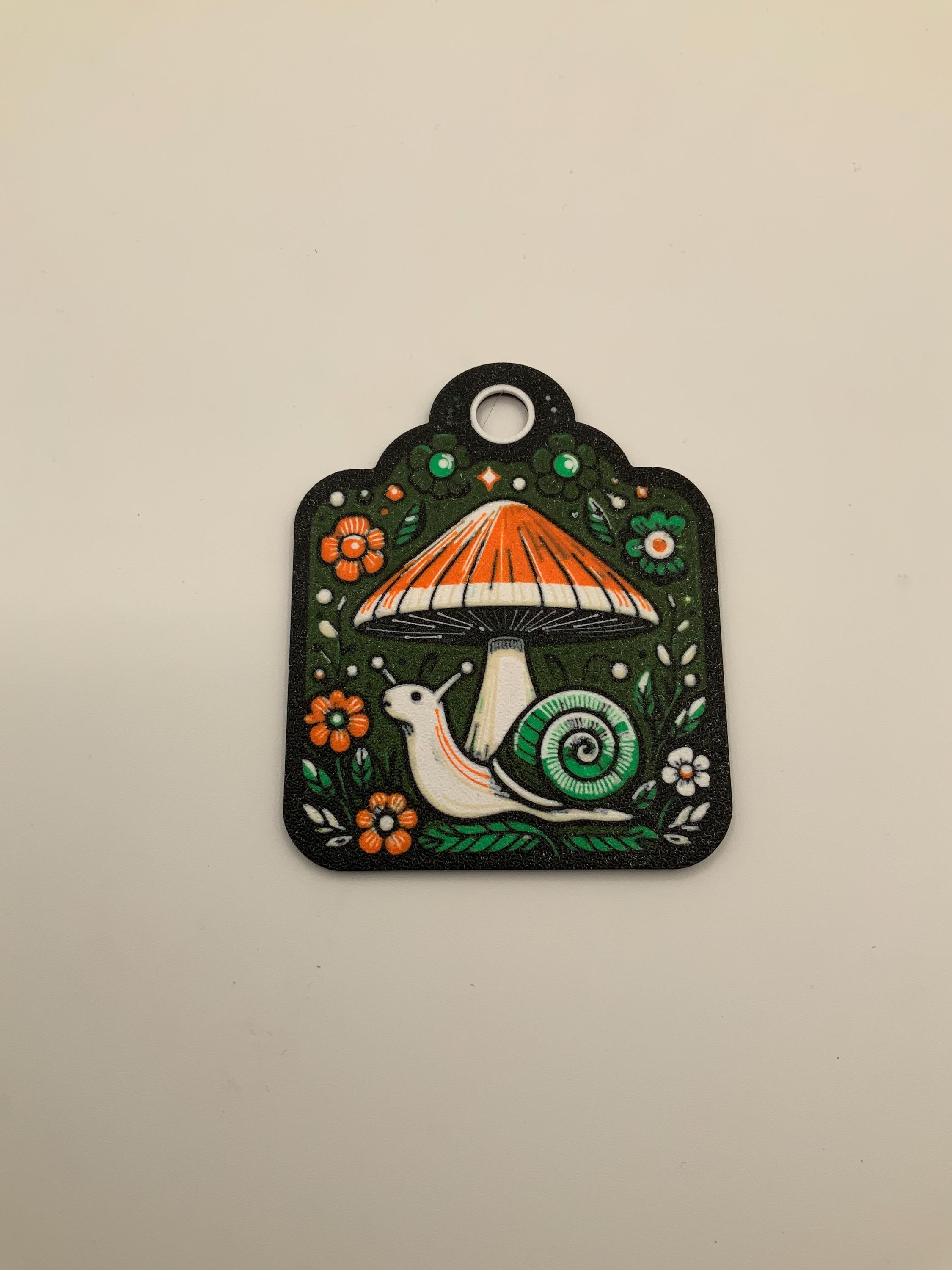 Mushroom Snail Pet Tag: Embossed Custom Text, Full Color