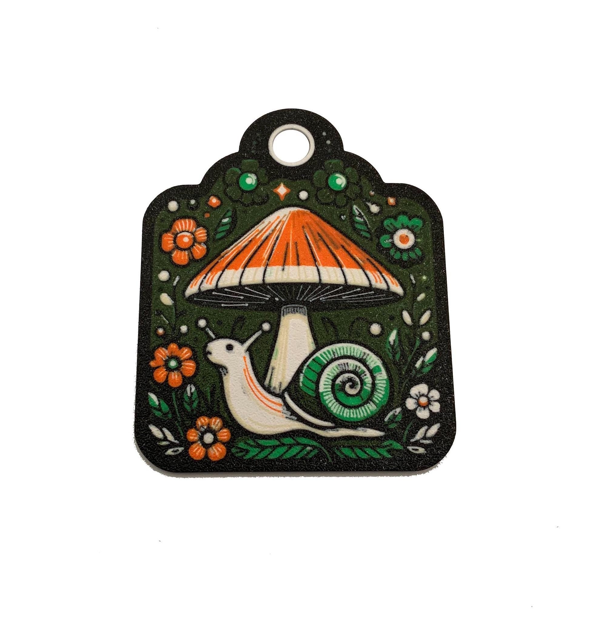 Mushroom & Snail Bag Tag: Embossed Custom Text, Nature Design